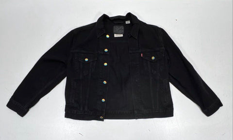Levi's Women's Black Iridescent Button Denim Trucker Jacket Premium Sz L