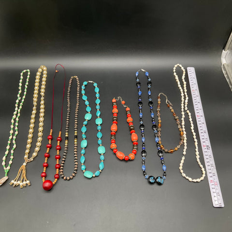 Vintage to Modern Costume Jewelry Necklace Lot 9pc Shell Beaded Faux Pearl Mixed