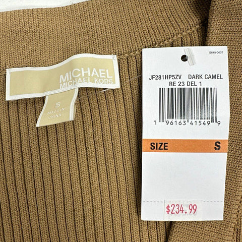 Michael Kors Women's Dark Camel Ribbed Knit Lace Up Long Sleeve Dress - Shop Thrift World Michael Kors Women's Dark Camel Ribbed Knit Lace Up Long Sleeve Dress - Shop Thrift World
