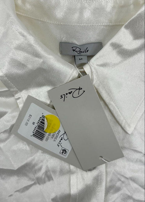 Rails Women's Ivory Andrea Satin Button Up Shirt Top Size M NWT