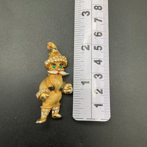 Vintage 1960s Weiss Gold Tone Rhinestone Santa Claus Christmas Brooch Pin