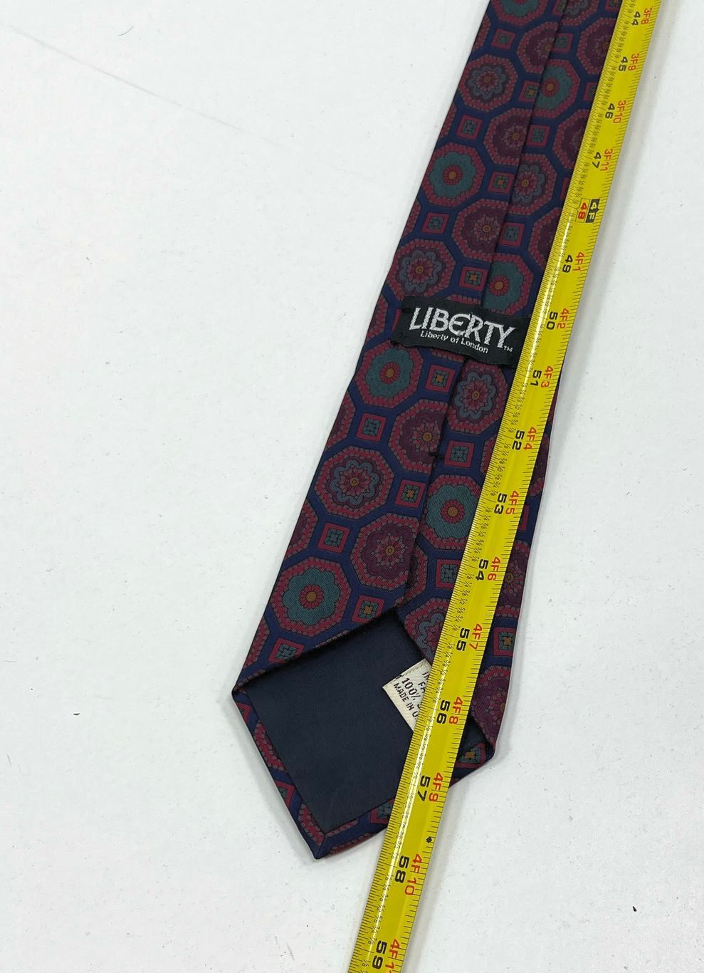 Vintage Men's Liberty of London Red Blue Medallion Print 100% Silk Neck Tie
