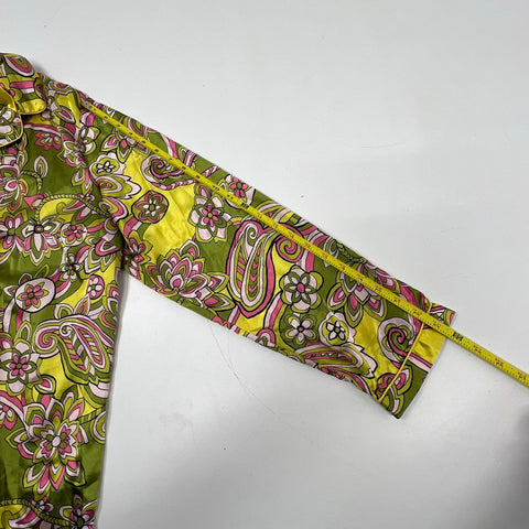 Vintage Y2K Chanteuse Women's Green Pink Paisley Satin Pajama Set Sz L