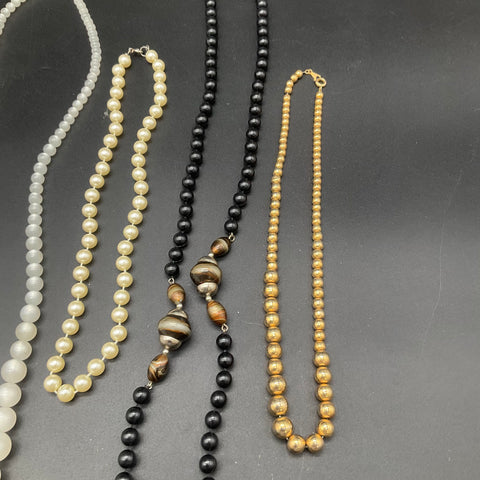 Vintage Fashion Jewelry Necklace Lot 7pcs Faux Pearl Gold Silver Tone Beaded