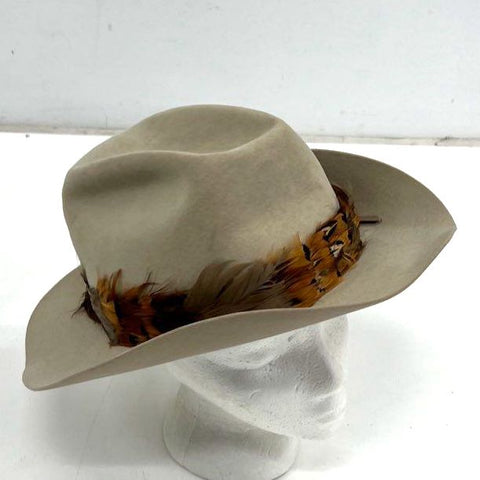 Vintage Stetson Tan Felt Cowboy Western Hat John B. Stetson Co Feather Band