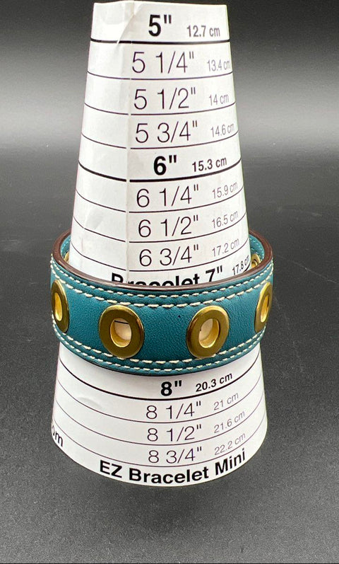 Coach Teal Leather Gold Tone Grommet Bangle Bracelet 2.5" Diameter Signed