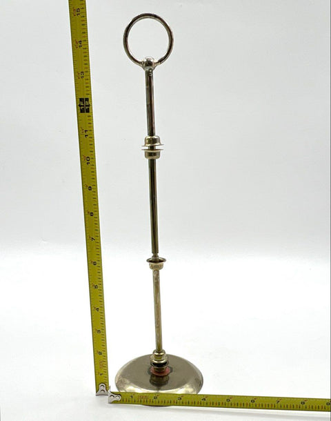 Vintage Brass Tone Metal Paper Spindle Stand Ring Top Weighted Base 15"