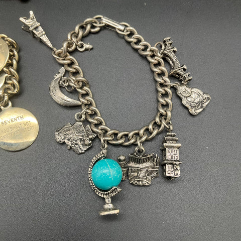 Vintage Costume Jewelry Charm Bracelet Lot of 4 Ten Commandments Travel Music