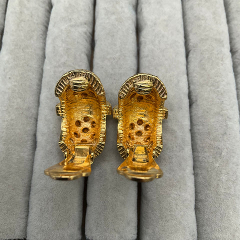 Vintage Les Bernard Gold Tone Clear Rhinestone Pave Dome Clip On Earrings