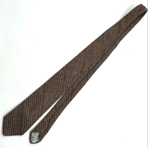 Vintage Yves Saint Laurent Men's Brown Herringbone Tweed Wool Necktie YSL