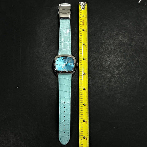 Chronotech 2188L Stainless Steel Watch Light Blue Sunray Dial Leather Strap Box
