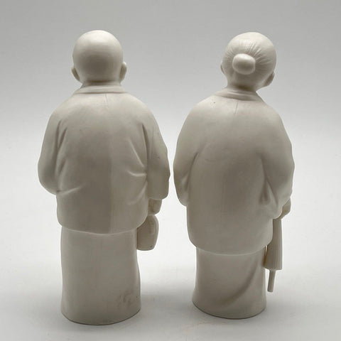 Collectible Asian Figurine Lot 2 Piece White Bisque Porcelain Elderly Couple
