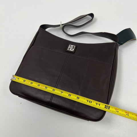 NWT Lauren Ralph Lauren Brown Leather Shoulder Bag Silver Hardware