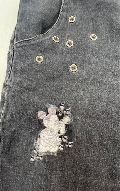 Vintage Y2K Disney Mickey Mouse Women's Faded Black Mesh Grommet Jeans Size 4