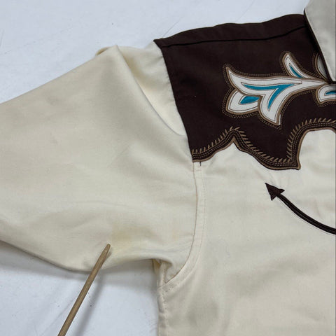 Gibson Trading Company Men's Cream Brown Embroidered Western Snap Shirt Sz M