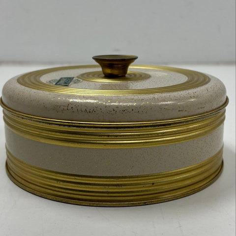Vintage Guildcraft Dexter Round Metal Tin LeeWards Exclusive Gold Fleck Cream