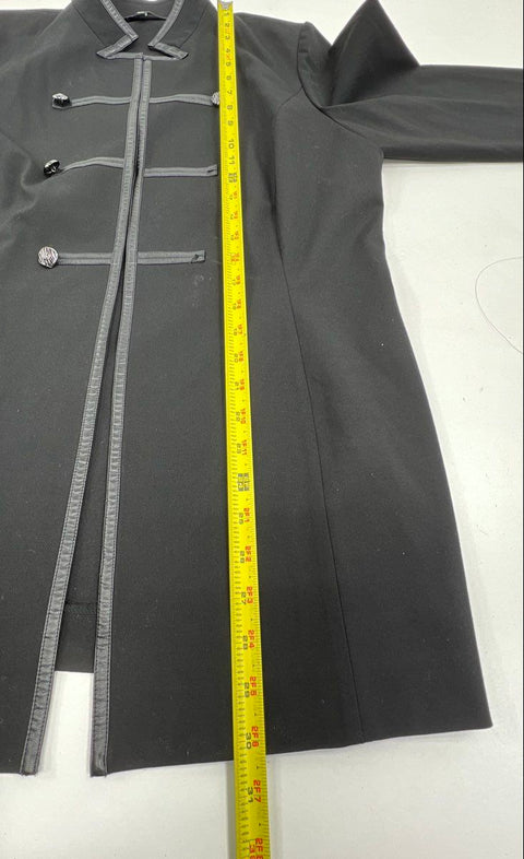 Ming Wang Women's Black Military Band Jacket Faux Leather Trim Topper Size M