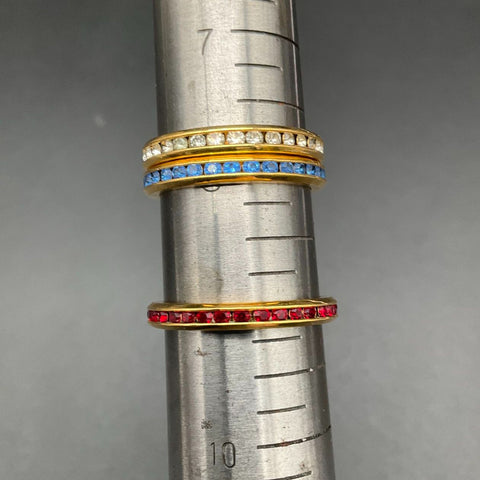 Vintage Avon Signed Gold Tone Rhinestone Stacking Ring Set Red White Blue 9