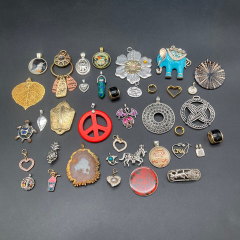 Vintage & Modern Pendants Charms Jewelry Lot of 37 Hogwarts Enamel Agate
