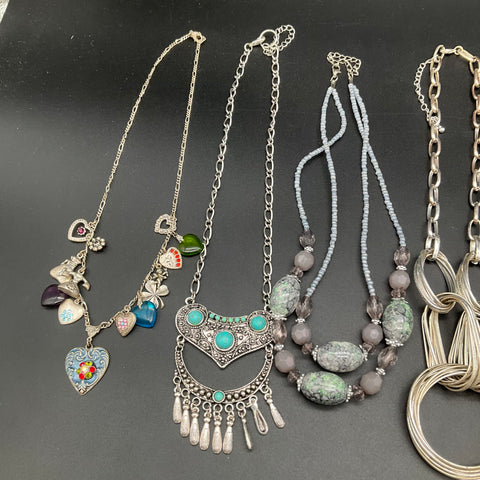 Vintage and Modern Statement Necklace Lot of 7 Bib Mesh Boho Charm Rhinestone