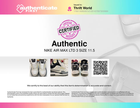 Nike Air Max LTD 3 White Black Cool Grey Sneakers COA Men's Size 11.5