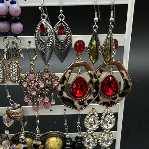 Fashion Earrings Costume Jewelry Lot of 25 Pairs Boho Rhinestone Hoops Dangles