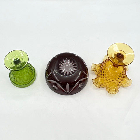 Colored Glass 3pc Lot L.E. Smith Moon Star Goblet Cut Ruby Bowl Vintage