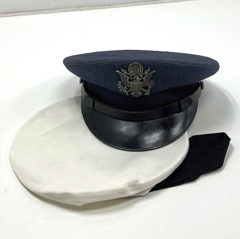 Vintage Military Uniform Hat Lot Blue Bancroft 930 Officer White Sailor 6 7/8
