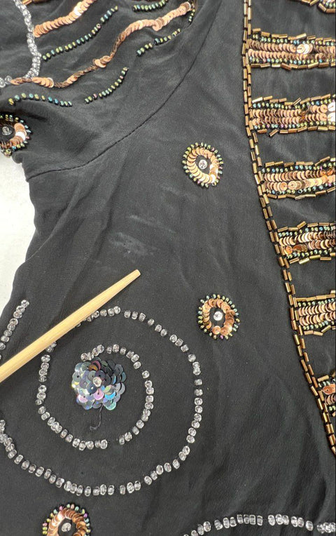 Vintage 80s Argenti Women's Black Silk Beaded Sequined Art Deco Dress Sz 6