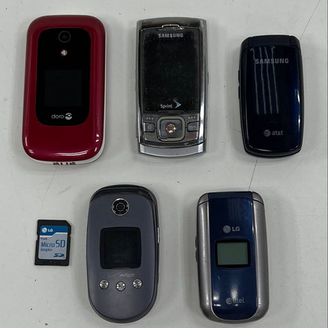 Samsung LG Doro Flip & Slider Cell Phone 5 Piece Lot For Parts Only