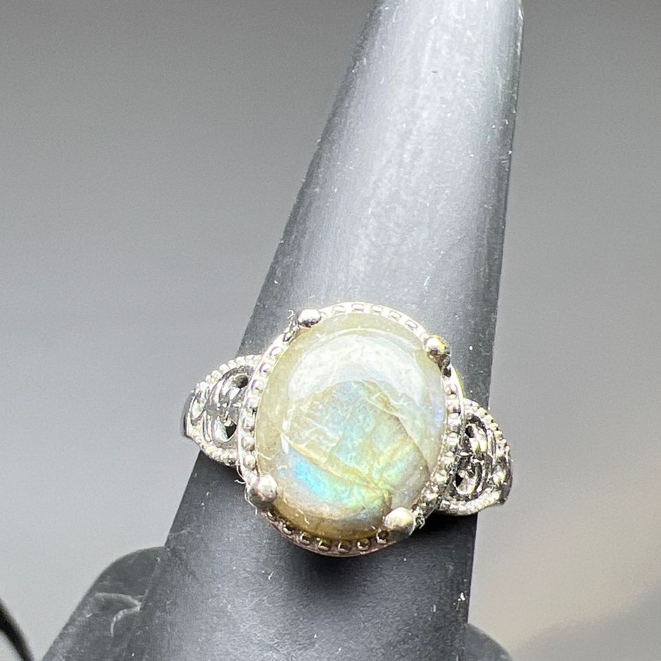 Labradorite Silver Tone Ring Size 8 IOB