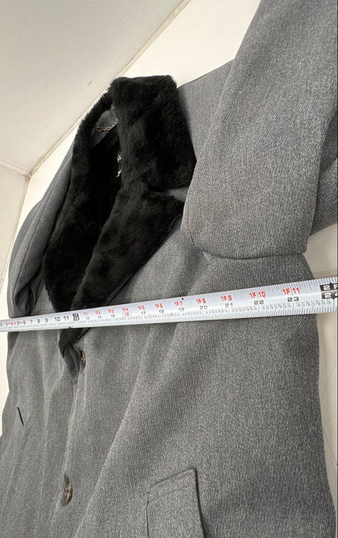 Vintage 90s Austin Manor Men's Gray Overcoat Faux Fur Collar Lining Sz 38R