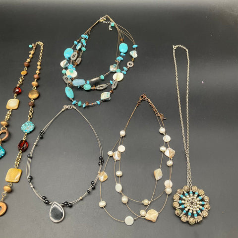 Boho Eclectic Faux Turquoise Shell Beaded Statement Necklace Jewelry Lot of 8