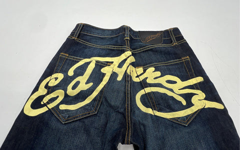 Vintage Y2K Ed Hardy Men's Christian Audigier Dark Blue Script Jeans Sz 30x32