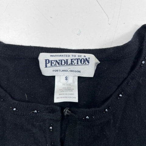 Pendleton Women's Black Beaded Silk Cashmere Cardigan Sweater Sz S