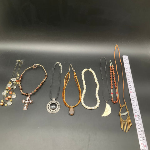 Boho Ethnic Statement Necklaces Jewelry Lot of 8 Beaded Puka Shell Cross Wing