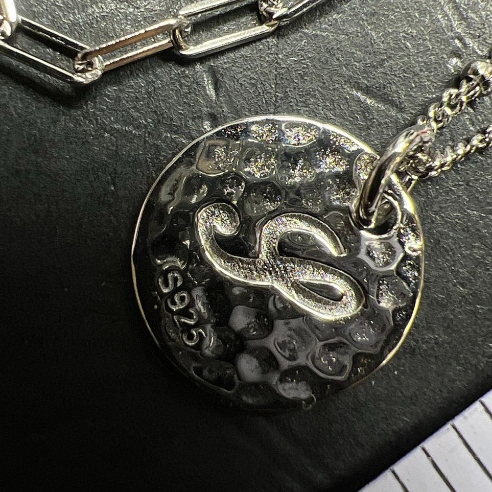 925 Sterling Silver Layered Necklace Set S Initial Pendant Hammered Paperclip