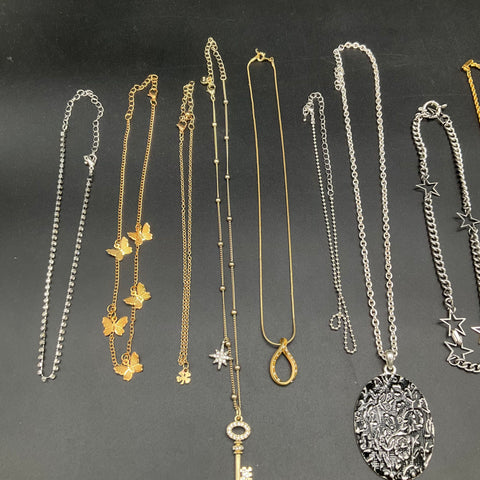 Fashion Necklace Lot of 14 Gold & Silver Tone Tarot Key Star Butterfly Pendants