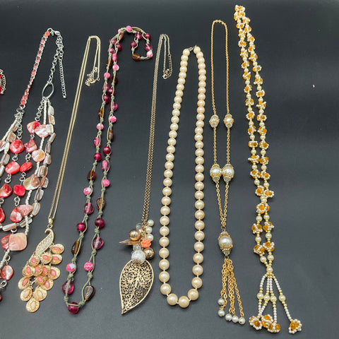 Boho Faux Pearl Shell Statement Necklace Jewelry Lot of 8 Beaded Leaf Tassel