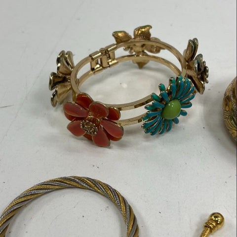 Vintage Gold Tone Costume Jewelry Bracelet Lot of 10 Bangle Cuff Chain