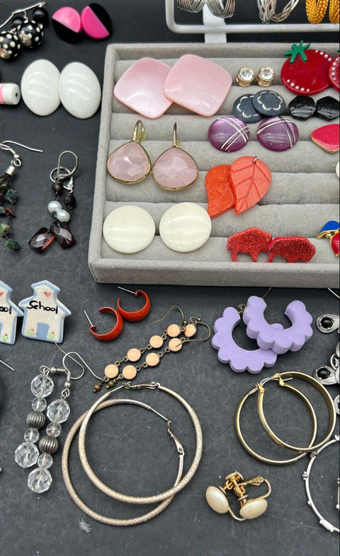 Vintage and Modern Costume Jewelry Earring Lot of 60+ Pairs Hoops Studs Dangle