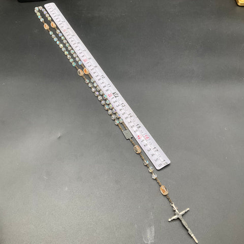 Vintage Religious Lot Sterling Silver 3 Items Blue Glass Rosary AB Cross