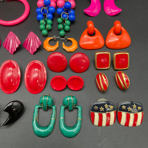 Vintage 80s Retro Pierced Earrings Fashion Jewelry Lot 20 Pairs Hoops Enamel