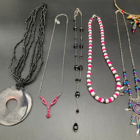 Mixed Costume Jewelry Lot of 12 Boho Statement Beaded Necklaces Pendants