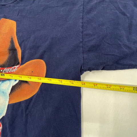Vintage 1996 Coca-Cola Coke Polar Bear Cowboy T-Shirt Double Stitch Sz L