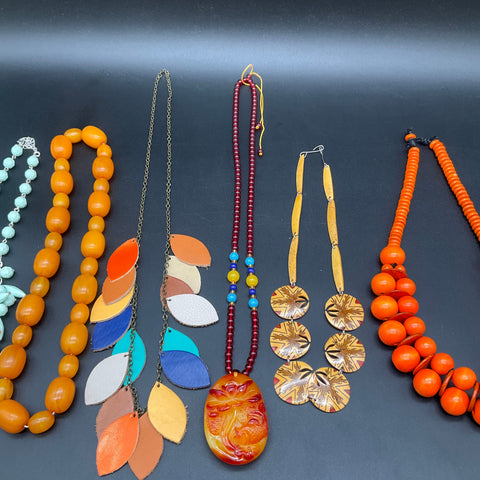 Vintage to Modern Boho Artisan Costume Jewelry Lot 8 Beaded Resin Wood Necklaces