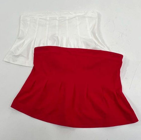 Maeve Anthropologie Red White Pleated Peplum Bustier Tube Top Lot of 2 Women's L