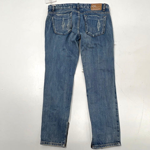 One Teaspoon Women's Trashed Free Birds Skinny Jeans Cobain Blue Sz 30 NWT
