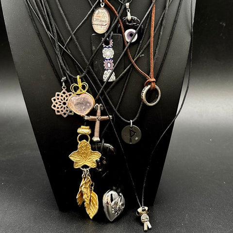 Boho Gothic Corded Necklace & Choker Lot 30pc Quartz Rune Evil Eye Pendants