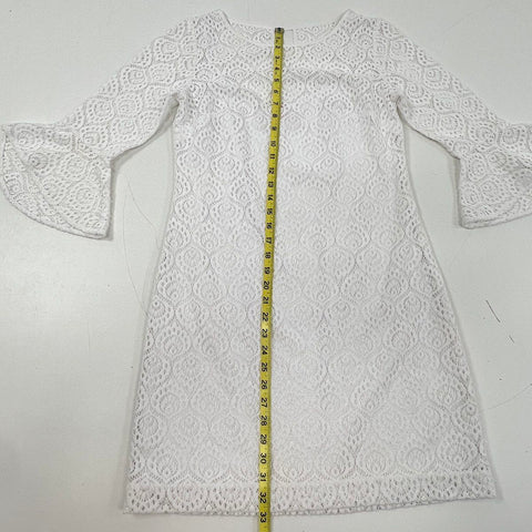 Lilly Pulitzer Women's White Lace Bell Sleeve Shift Dress Geometric Eyelet Sz S